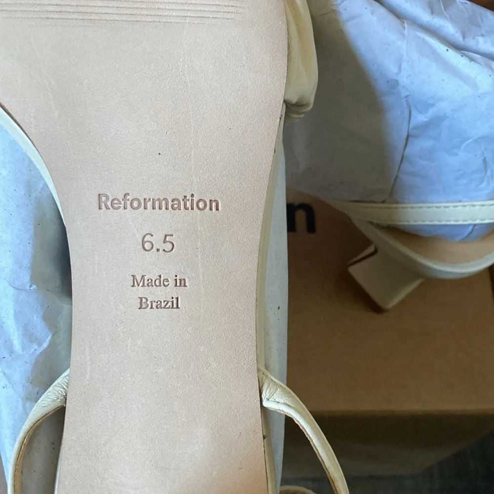 Reformation Cream Ruched Strap Sandals